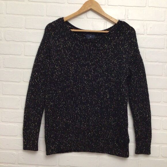 VINTAGE boyfriend American eagle outfitters black gold knit sweater small - Picture 13 of 13